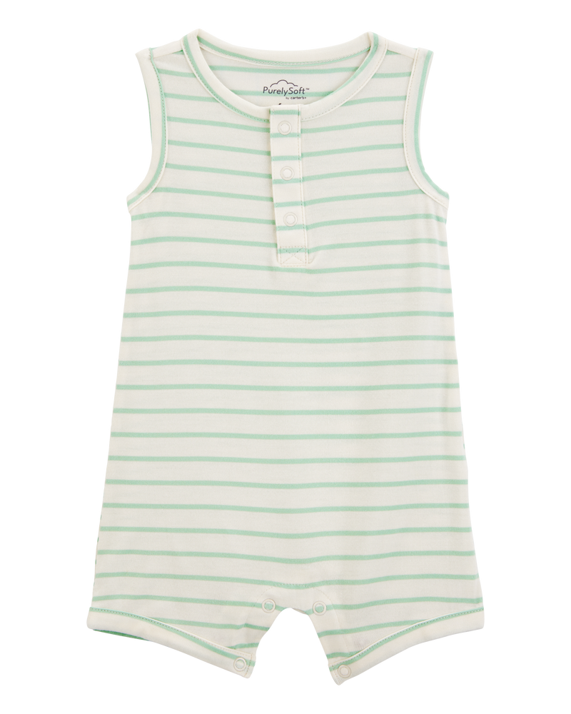 Baby Boy Striped PurelySoft Romper - Green, image 1 of 5 slides