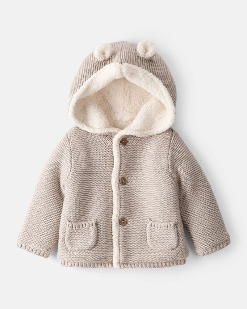 Baby Sherpa Lined Cotton Long-Sleeve Jacket - Brown, image 1 of 4 slides