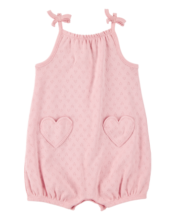 Baby Heart Pockets Cotton Romper - Pink, 