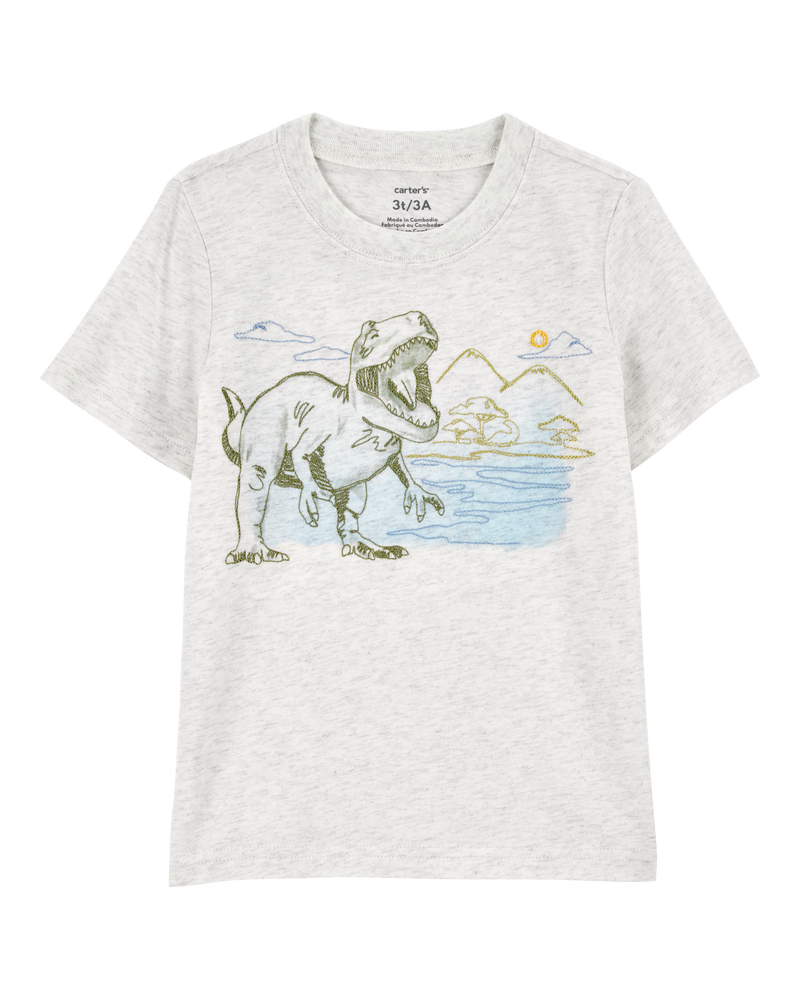 Toddler Short-Sleeve Dinosaur Tee - Grey, image 1 of 3 slides