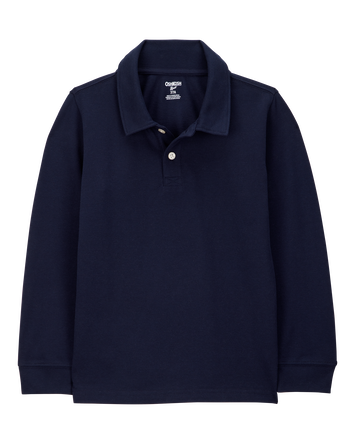Boys Pique Long-Sleeve Polo Shirt - Navy, 