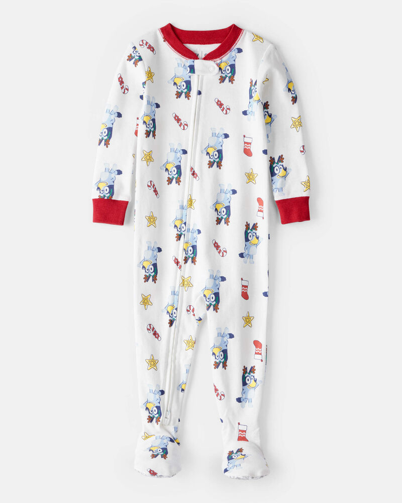 Baby Bluey&trade; 100% Cotton Long-Sleeve Snug Fit 1-Piece Pajamas - White, image 1 of 4 slides