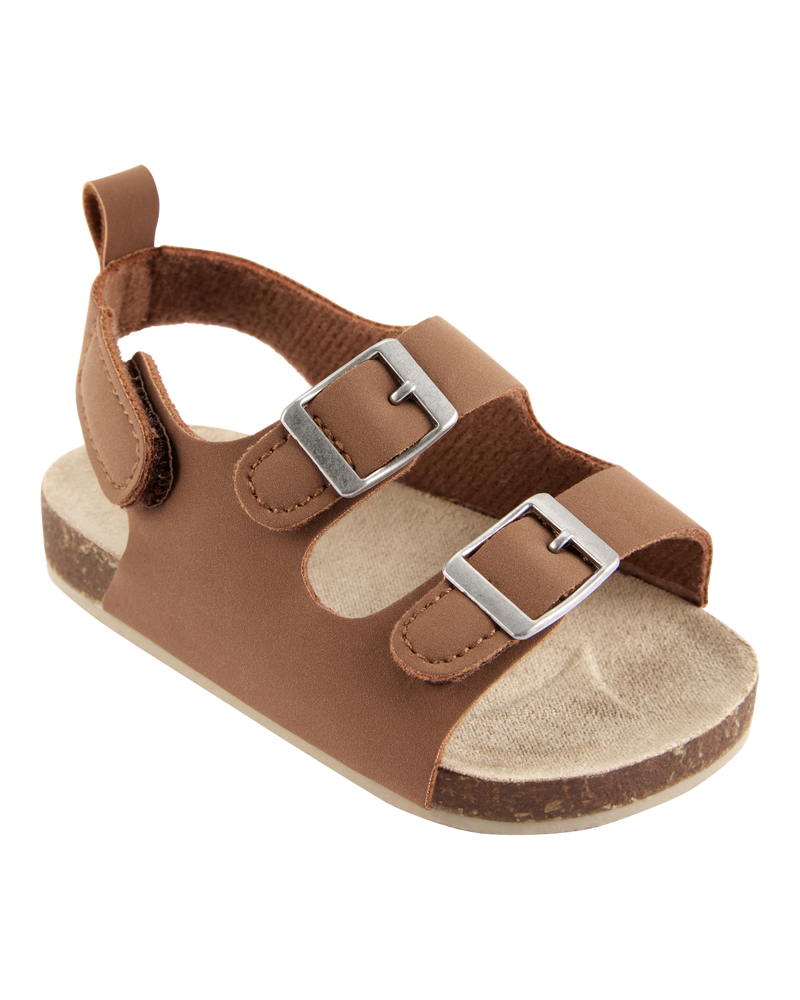 Baby Buckle Faux Cork Sandals - Brown, image 1 of 6 slides