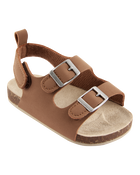 Baby Buckle Faux Cork Sandals - Brown, image 1 of 6 slides
