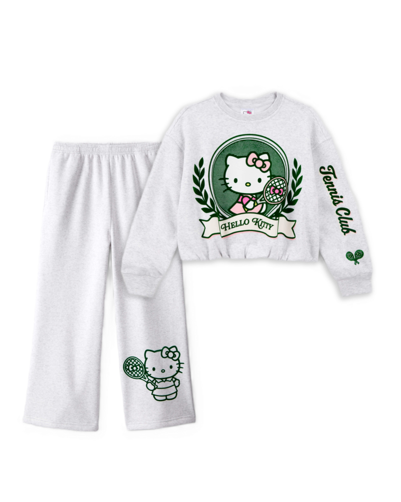Girls 2-Piece Hello Kitty&reg; Pullover Sweatshirt & Sweatpants Set - Grey, image 1 of 8 slides