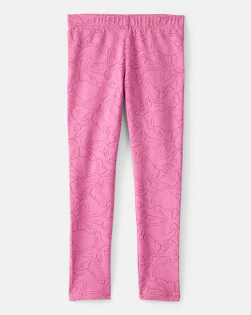 Girls Butterfly Print Cotton Pull-On Stretch Leggings - Pink, 