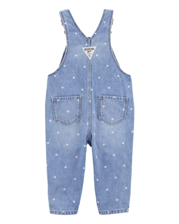 Baby Heart Print Denim Overalls - Blue, 
