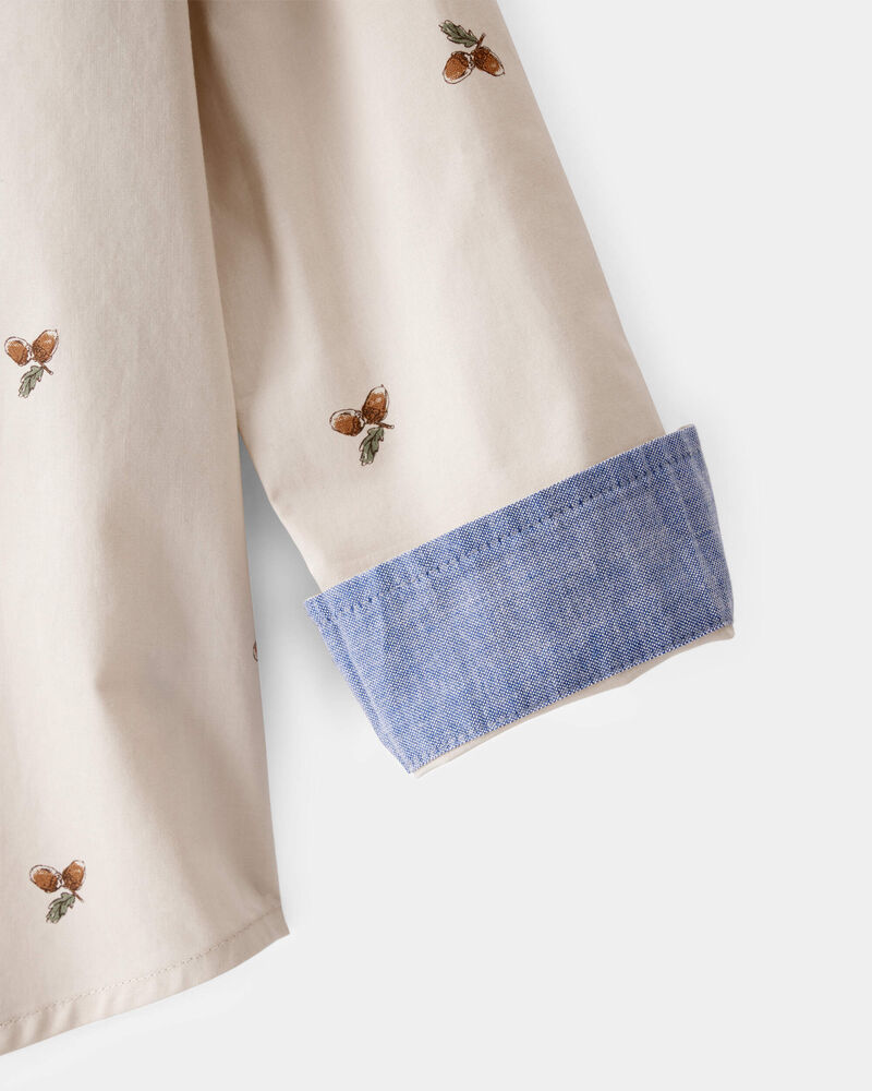 Toddler Boy Poplin Acorn Print Button-Front Shirt - Khaki, image 2 of 4 slides