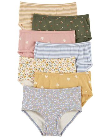 Kid 7-Pack Floral Brief Stretch Cotton Underwear, 
