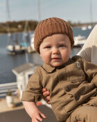 Baby Boy Canvas Long-Sleeve Jumpsuit - Brown, image 5 of 6 slides