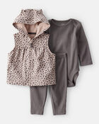 Baby 3-Piece Leopard Little Vest Set - Brown, image 1 of 4 slides