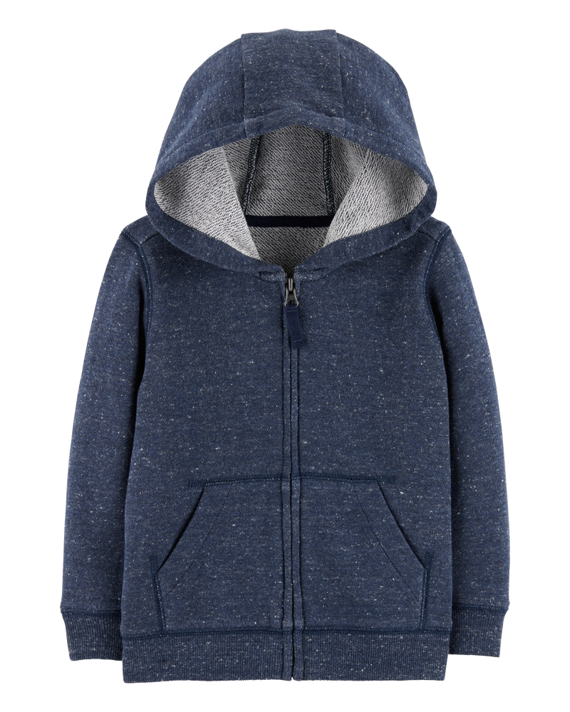 Toddler Boy Marled Zip-Up French Terry Hoodie - Navy, image 1 of 3 slides