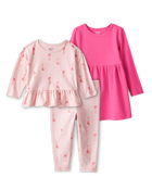Baby Girl 3-Piece Ballerina Print Outfit & Dress Set - Pink, image 1 of 9 slides
