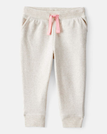 Baby Girl Solid Fleece Drawstring Joggers - Oatmeal, 