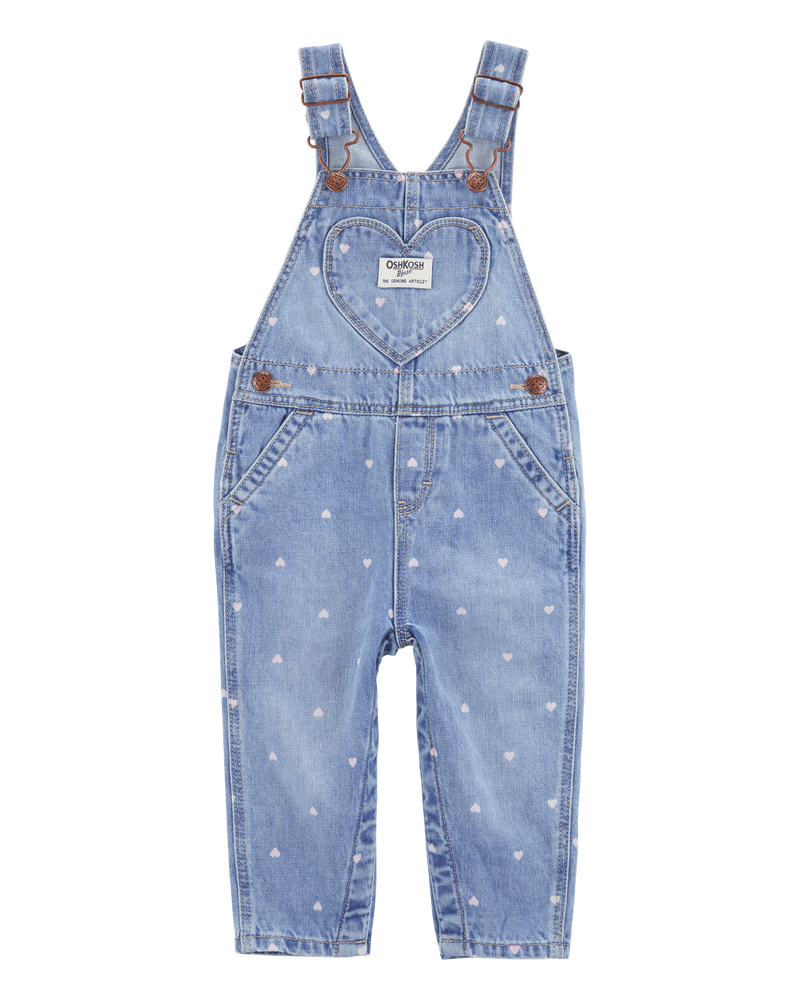 Baby Heart Print Denim Overalls - Blue, image 1 of 5 slides