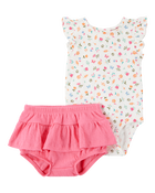 Baby Girl 2-Piece Floral Bodysuit & Diaper Cover Set - Pink, image 1 of 4 slides