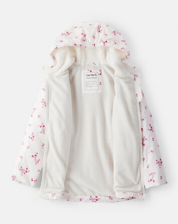 Girls Floral Long-Sleeve Midweight Anorak Jacket - White, 