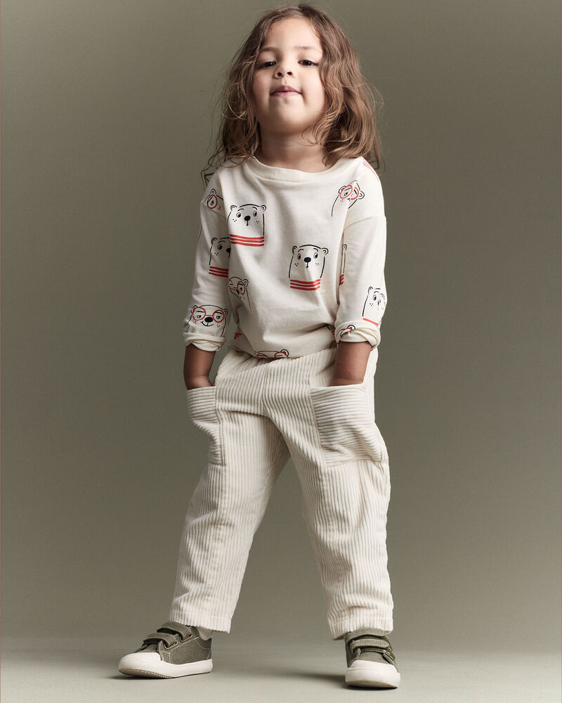 Toddler Boy Corduroy Pocket Pant - Cream, image 1 of 9 slides