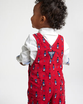 Toddler Nutcracker Corduroy Overalls - Red, 