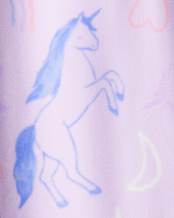 Girls Unicorn Print Loose Fit Long-Sleeve Zip-Up 1-Piece Pajamas - Purple, 