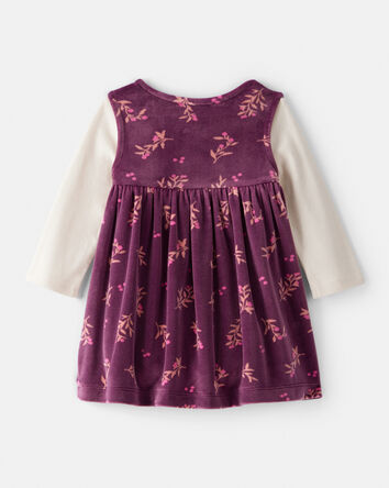 Baby Girl Flowers Print Velour Long-Sleeve Dress Set - Purple, 
