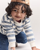 Toddler 'Hey!' Striped Otter Sweatshirt&trade; with Pockets - Blue/Cream, image 4 of 7 slides