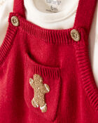 Baby Boy Gingerbread Holiday Print Long-Sleeve Overall Set - Red, image 7 of 8 slides