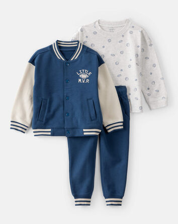 Toddler Boy 3-Piece DayDream Fleece Varsity Jacket Outfit Set, 
