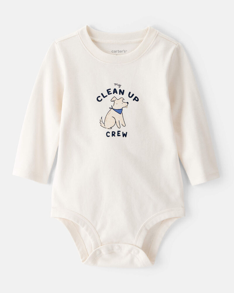 Baby Cotton Long-Sleeve Graphic Bodysuit - Ivory, image 1 of 3 slides