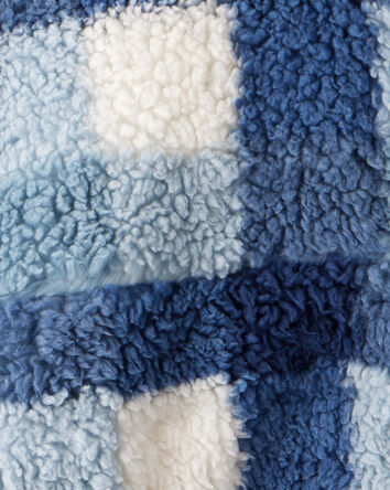 Boys Plaid Sherpa Long-Sleeve Zip-Up Jacket - Blue, 