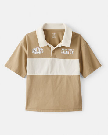 Boys Cotton Short-Sleeve Stripe Polo - Tan, 