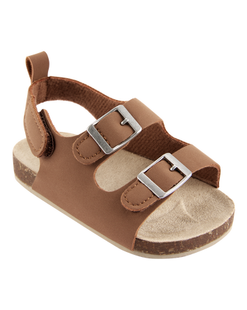 Baby Buckle Faux Cork Sandals - Brown, 