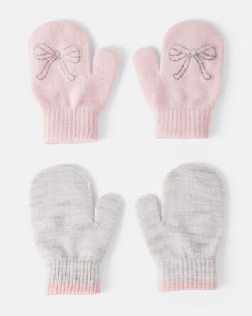 Toddler Girl 2-Pack Bow Winter Mittens - Pink/Grey, 