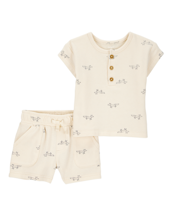 Baby Boy 2-Piece Fox Print Tee & Short Set - Khaki, 