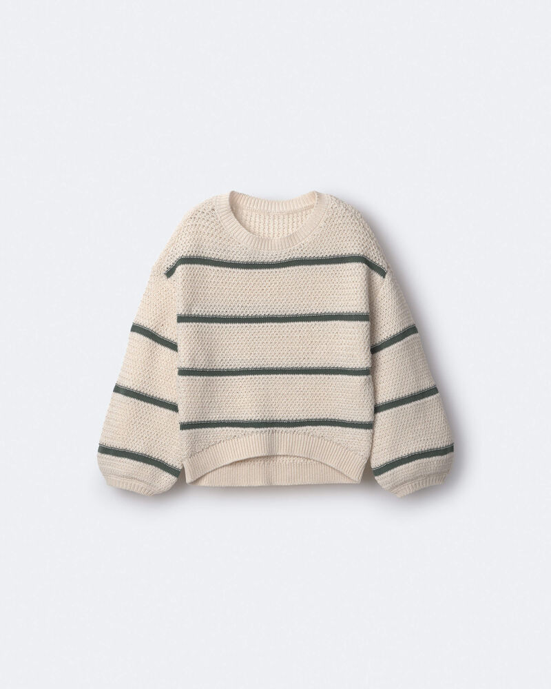 Toddler Girl Striped Balloon-Sleeve Sweater - Cream/Olive, image 2 of 6 slides