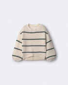 Toddler Girl Striped Balloon-Sleeve Sweater - Cream/Olive, image 2 of 6 slides