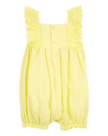 Baby Girl Eyelet Flutter-Sleeve Romper -Yellow, 