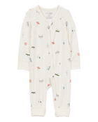 Baby Girl Camp Print 2-Way Zip PurelySoft Convertible Foot Sleep & Play Pajamas - Ivory, image 1 of 7 slides