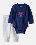 Baby Boy 2-Piece Firetruck Print Long-Sleeve Bodysuit & Pant Set - Blue, image 1 of 6 slides