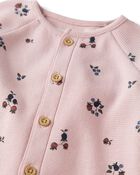 Baby Girl Organic Cotton Waffle Knit Jumpsuit in Berry Blossom Print, image 2 of 4 slides
