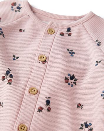 Baby Girl Organic Cotton Waffle Knit Jumpsuit in Berry Blossom Print, 