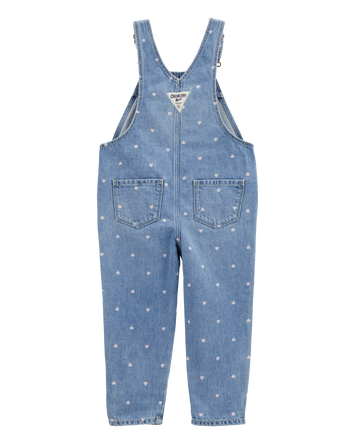Toddler Heart-Print Knit Denim Overalls - Blue, 