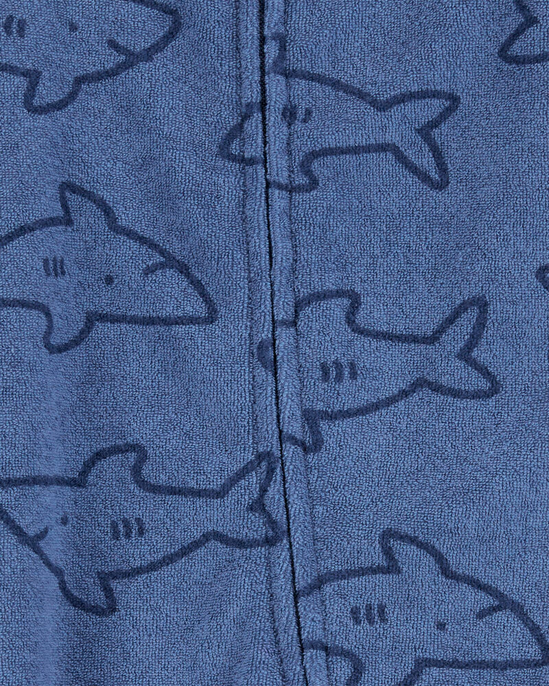 Baby Shark Print 2-Way Zip Terry Sleep & Play Pajamas - Navy, image 2 of 3 slides