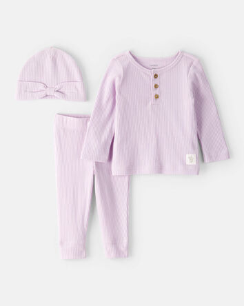 Baby 3-Piece Ribbed Outfit Set - Purple, 