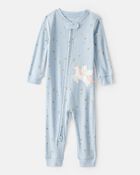 Toddler Girl Unicorn Star 100% Cotton Long-Sleeve 1-Piece Pajamas - Blue, image 1 of 4 slides