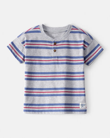 Toddler Boy Striped Short-Sleeve Henley Tee - Grey, 