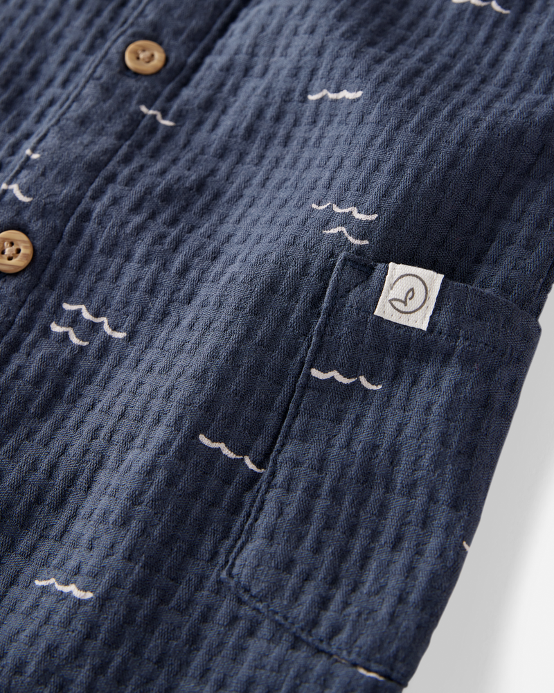 Baby Textured Organic Cotton Romper in Waves, image 3 of 5 slides