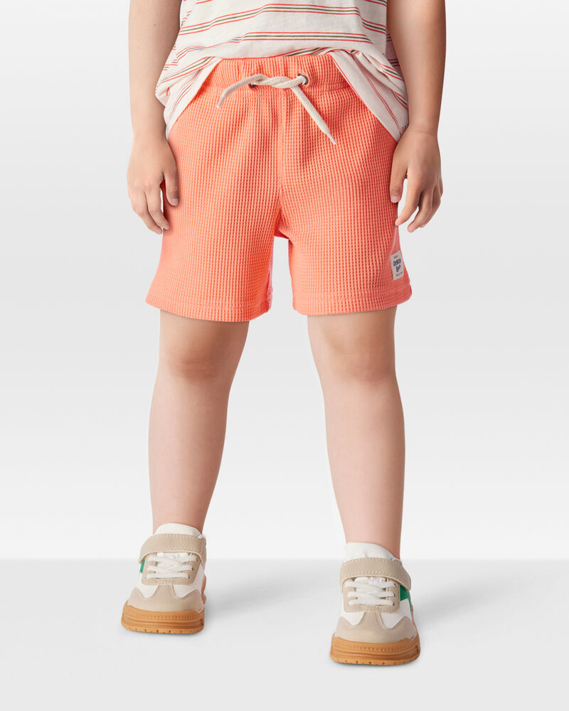 Toddler Waffle Knit Drawstring Shorts - Orange, image 2 of 7 slides