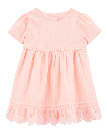 Baby Girl Eyelet Babydoll Dress - Pink, 