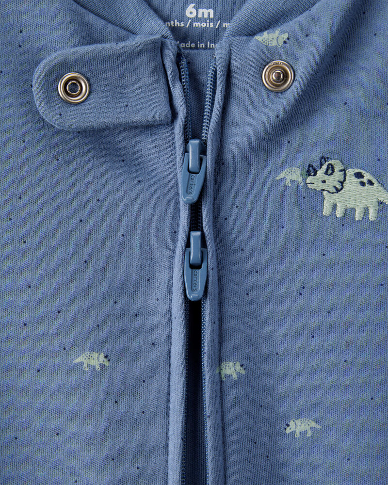 Baby Boy Dino Print 100% Cotton Long-Sleeve Sleep & Play Pajamas - Blue, image 3 of 5 slides